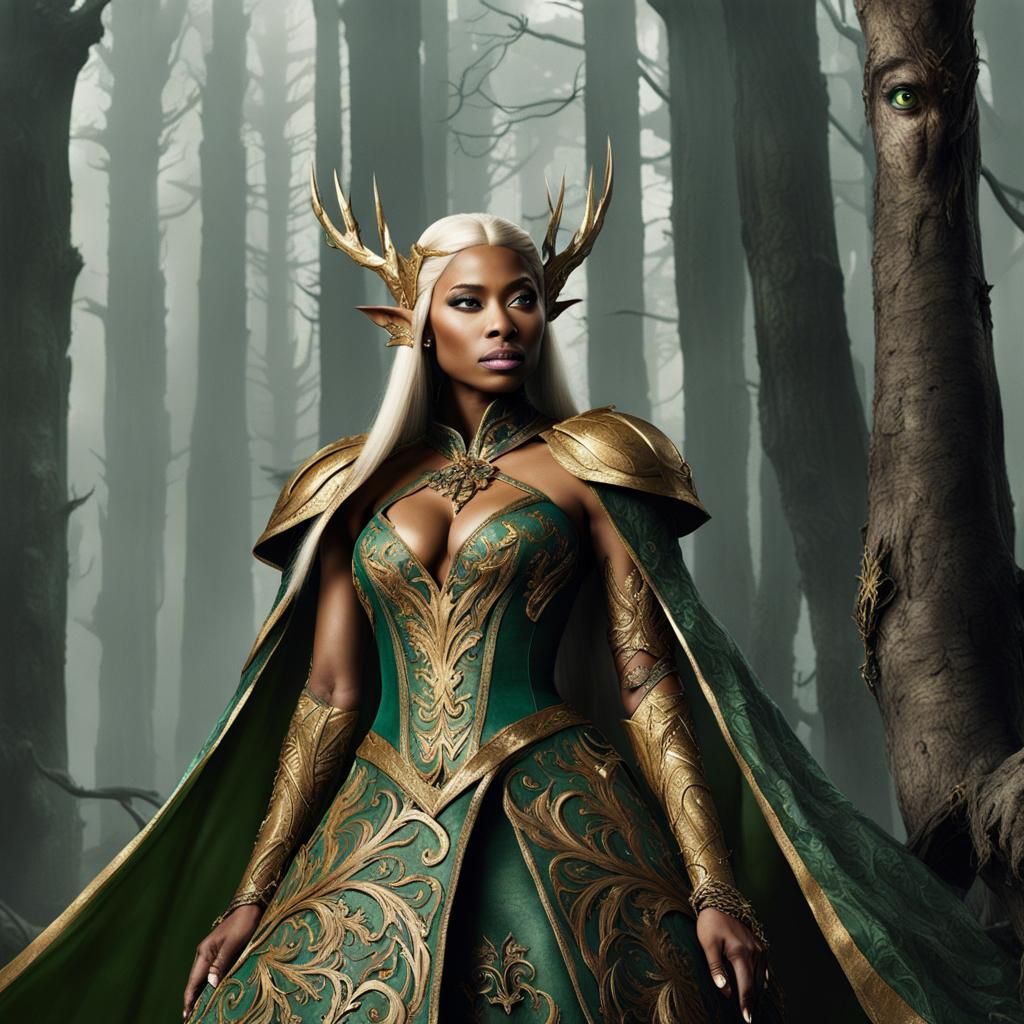 Nicki Minaj as Extravagant Elf in Mirkwood Gown