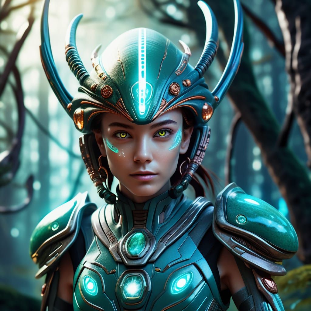 Alien in Mystical Forest: Vibrant Anime Illustration