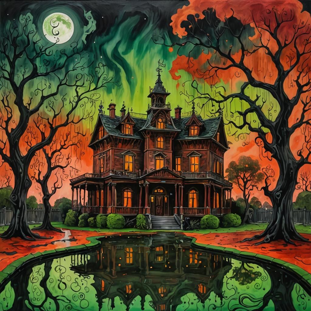 Haunted Mansion in Surreal Impasto Style