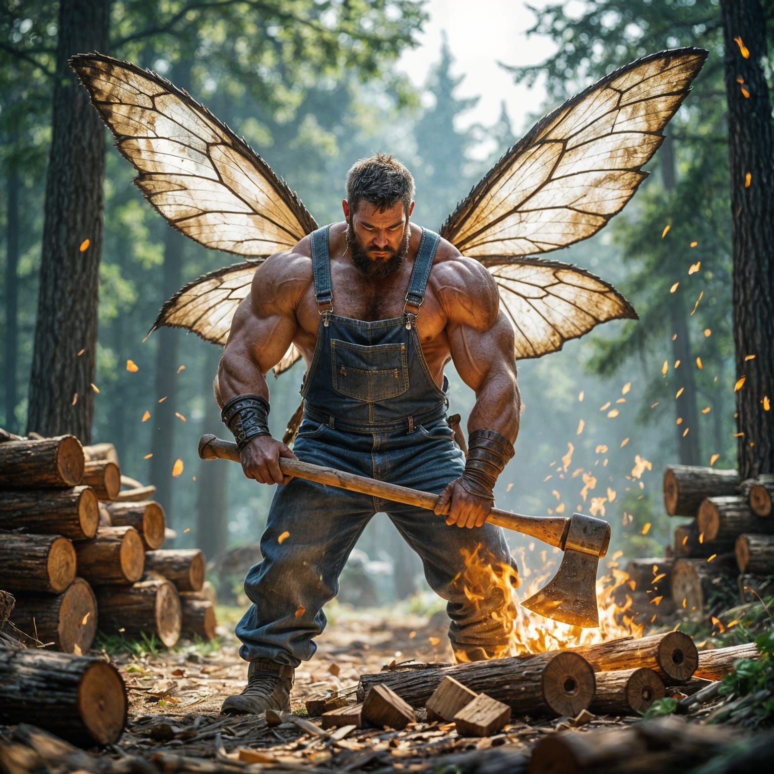Muscular Fairy Lumberjack in Rugged Fantasy Aesthetic