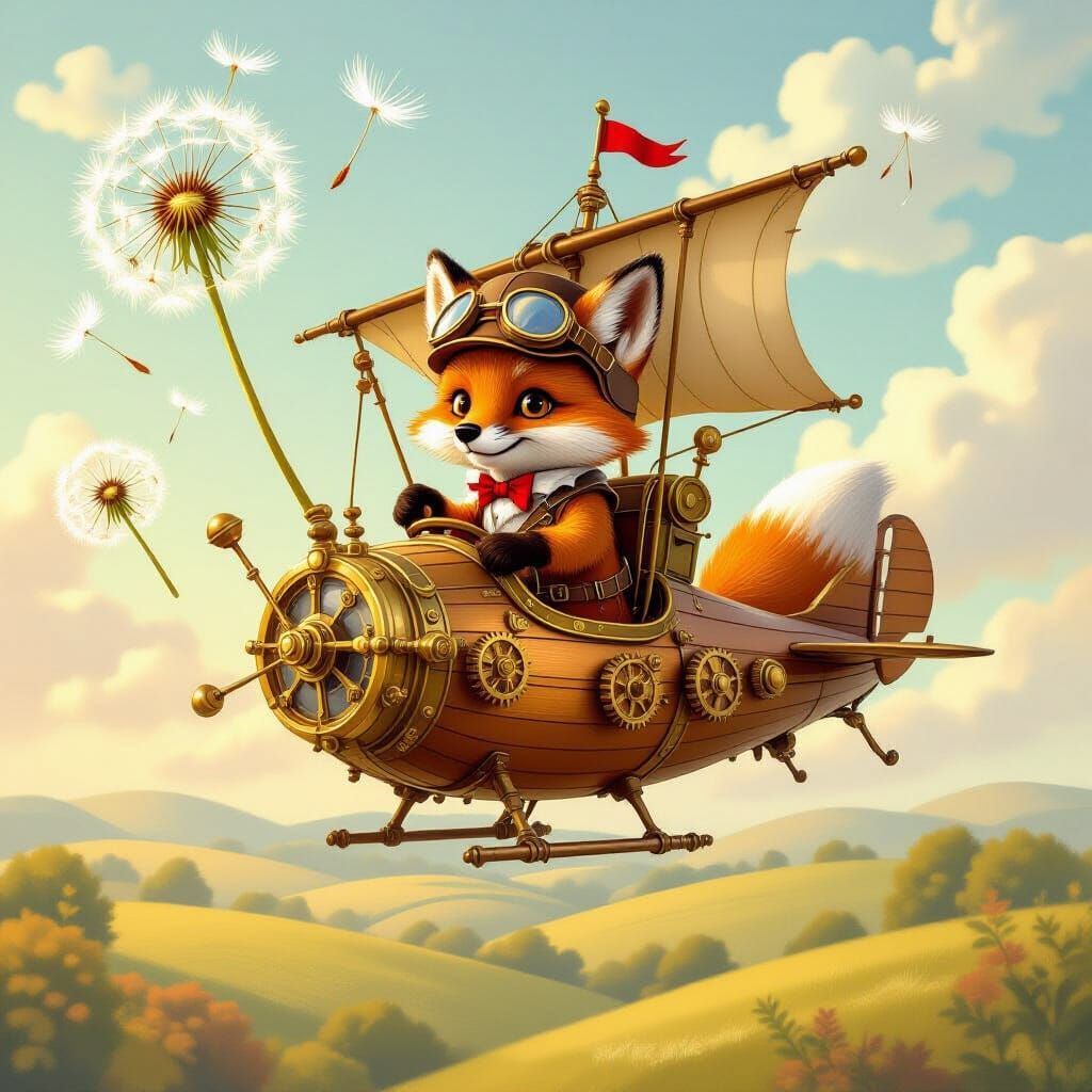 Steampunk Airship Piloted by Fox Soars Through Clockwork Dan...
