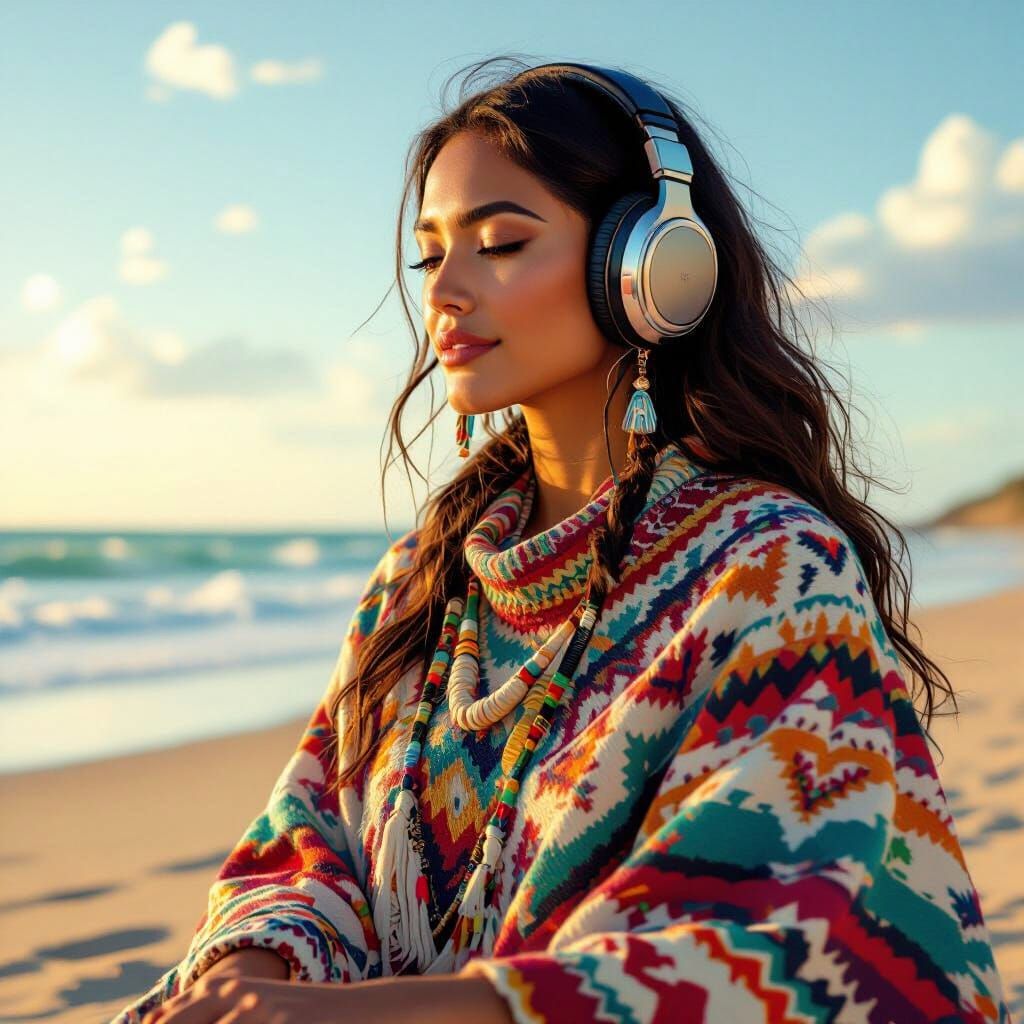 Native American Woman Enjoys Bethany Beach Sunset
