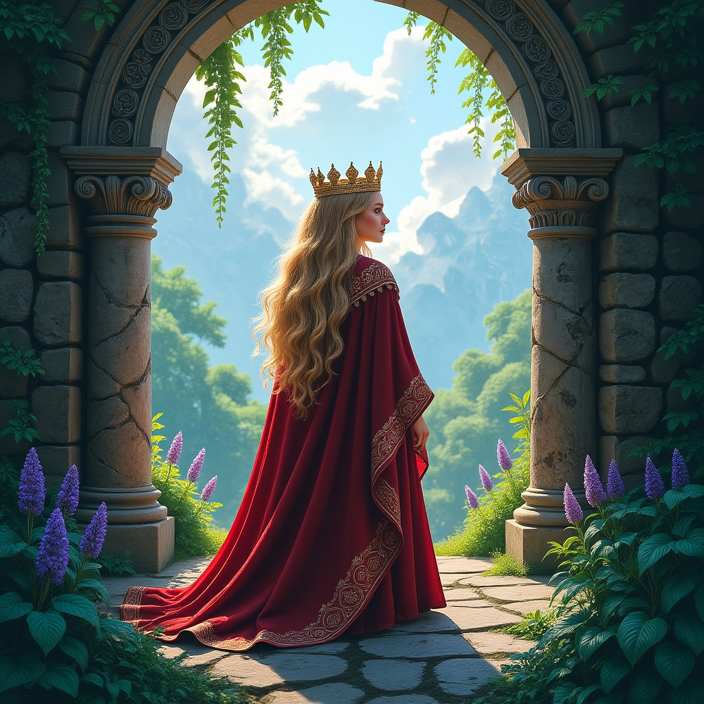 Lion-Headed King in a Mystical Stone Archway