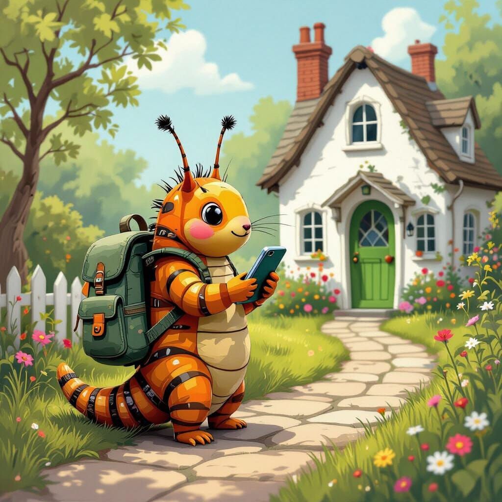 Caterpillar with Phone, Whimsical Pop Surrealism