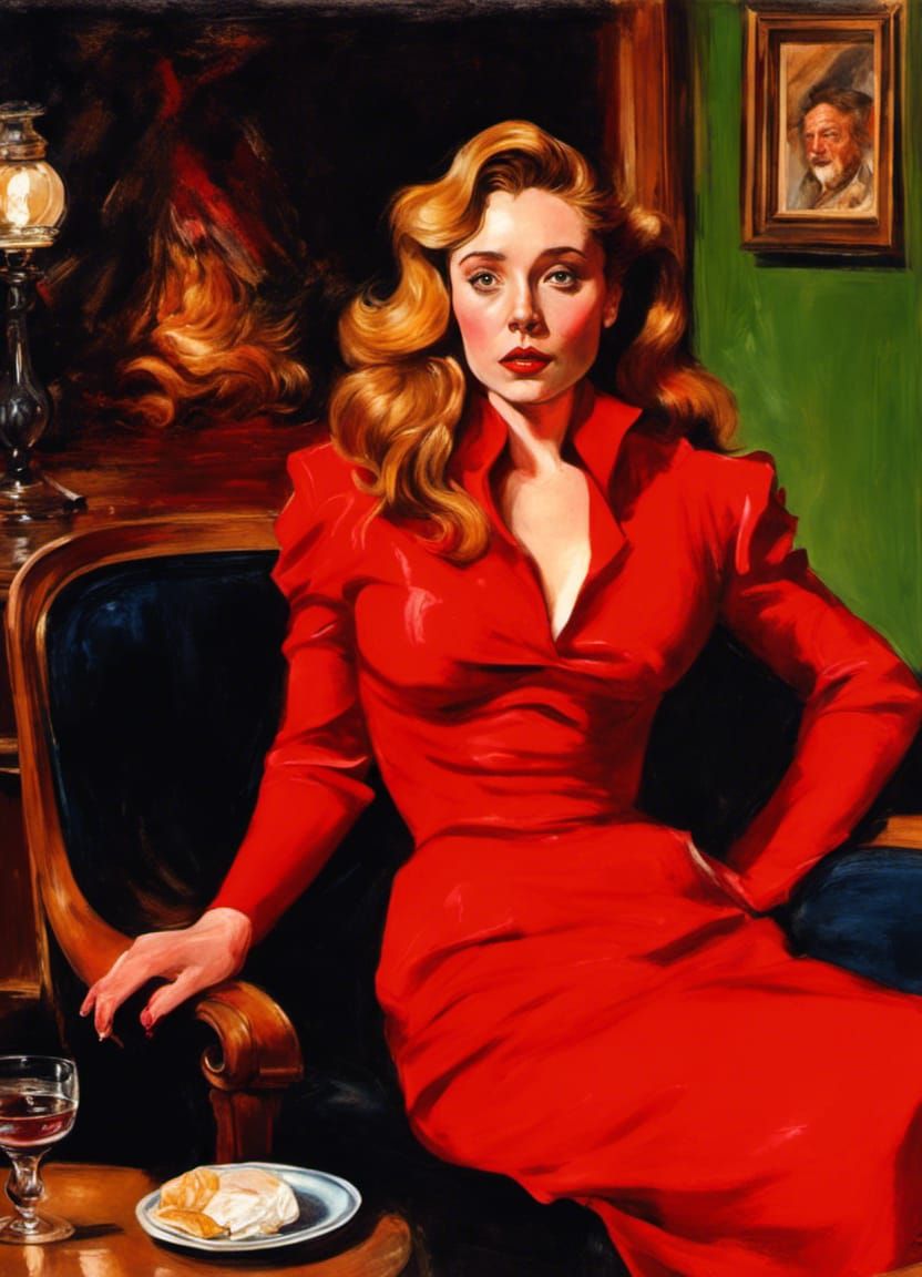 Scarlet Witch in 1950s Living Room: Chiaroscuro Painting