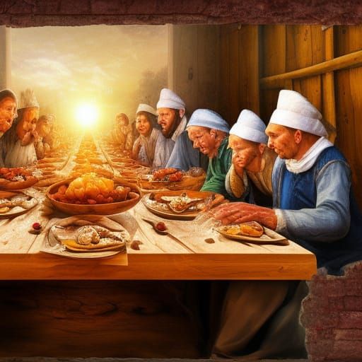 Pilgrims' First Thanksgiving Feast: Hyperrealistic Art