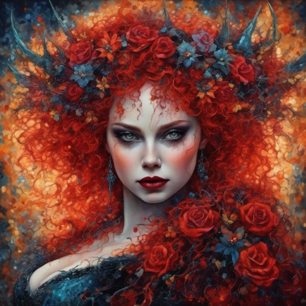 Plus-Sized Goth Fairy Portrait in Dark Whimsy Style