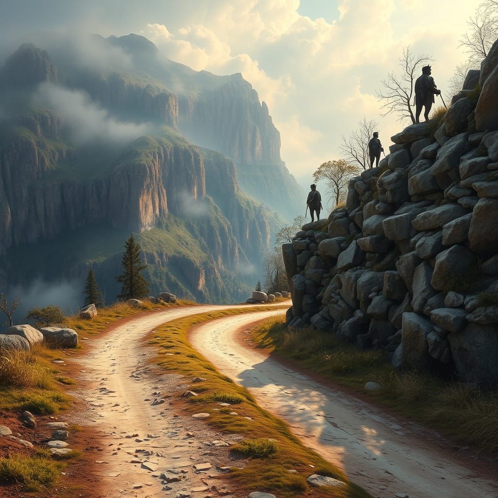 Ancient Cliffside Road in Ethereal Fantasy