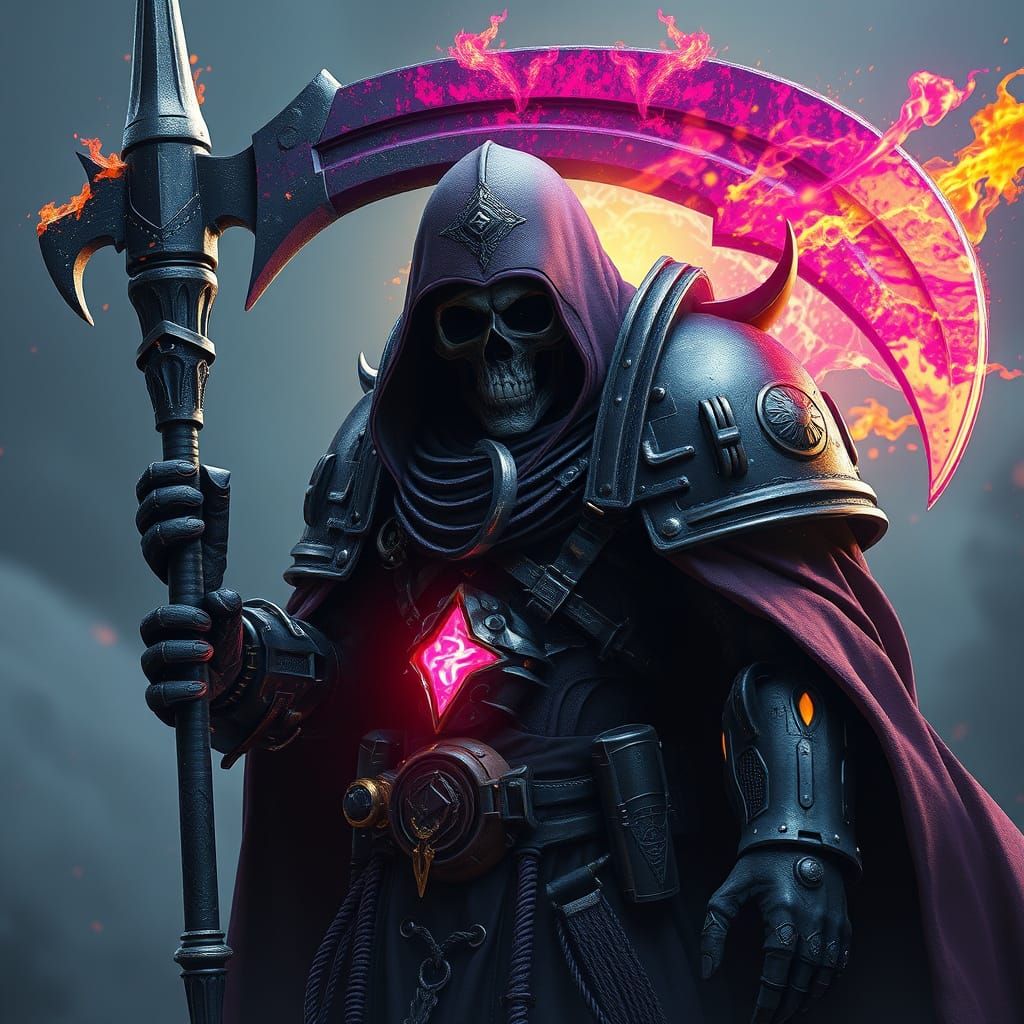 Grim Reaper Chaos Marine Dark Fantasy Concept Art in Epic 8k...