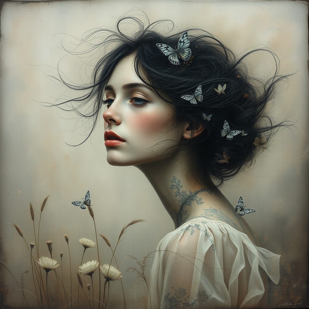 Ethereal Dreamer in Windswept Meadow