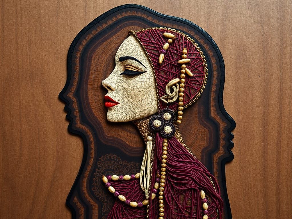 Portrait Embroidery on Lasercut Wood