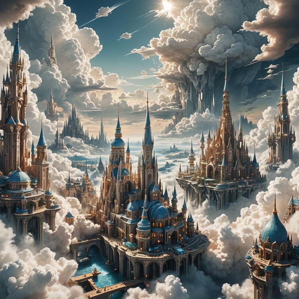 Majestic Cloud City in Dreamlike Fantasy Style