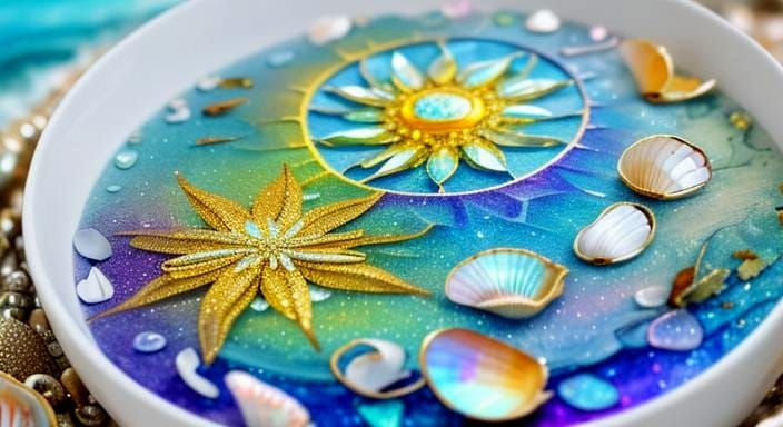 Seashell Lighthouse Mosaic Mixed Media Art