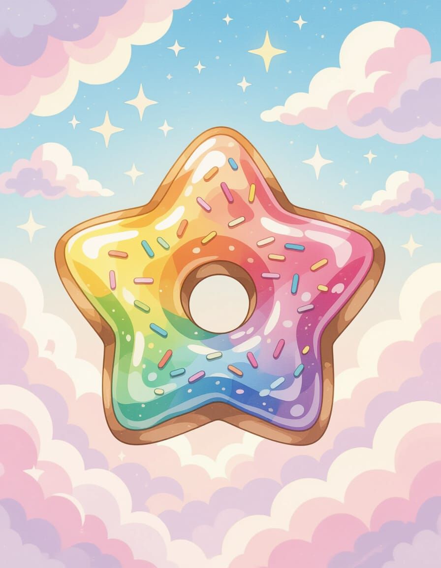 Rainbow Star Donut in Watercolor Dreamscape