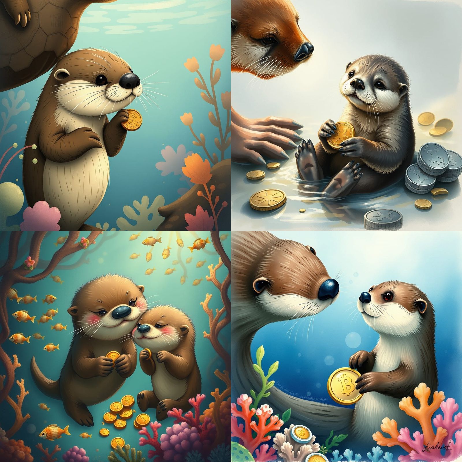 Realistic Aquarell Illustration of a Sea Otter Learning Abou...