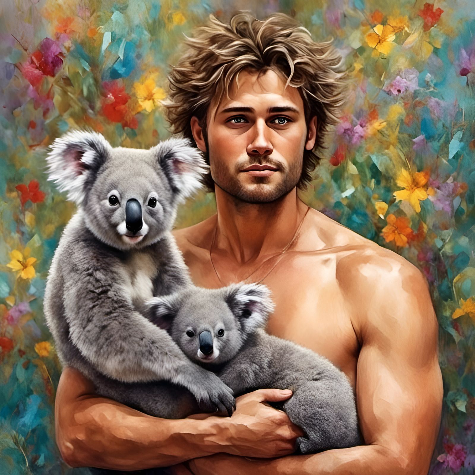 Portrait of a Hot Guy With Koala Bears