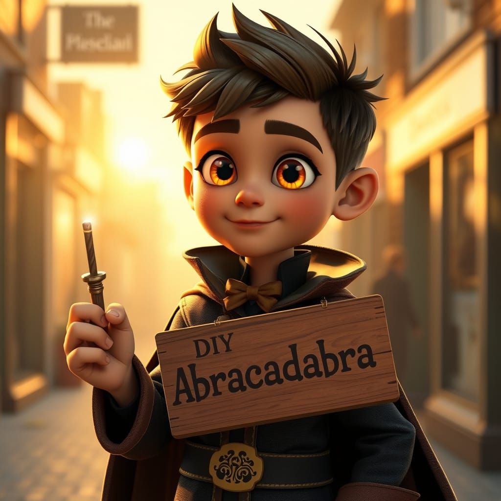 Magician Boy in Golden Hour, 3D Rendered Style