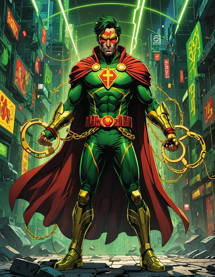 Mister Miracle Heroic Pose in Futuristic Setting