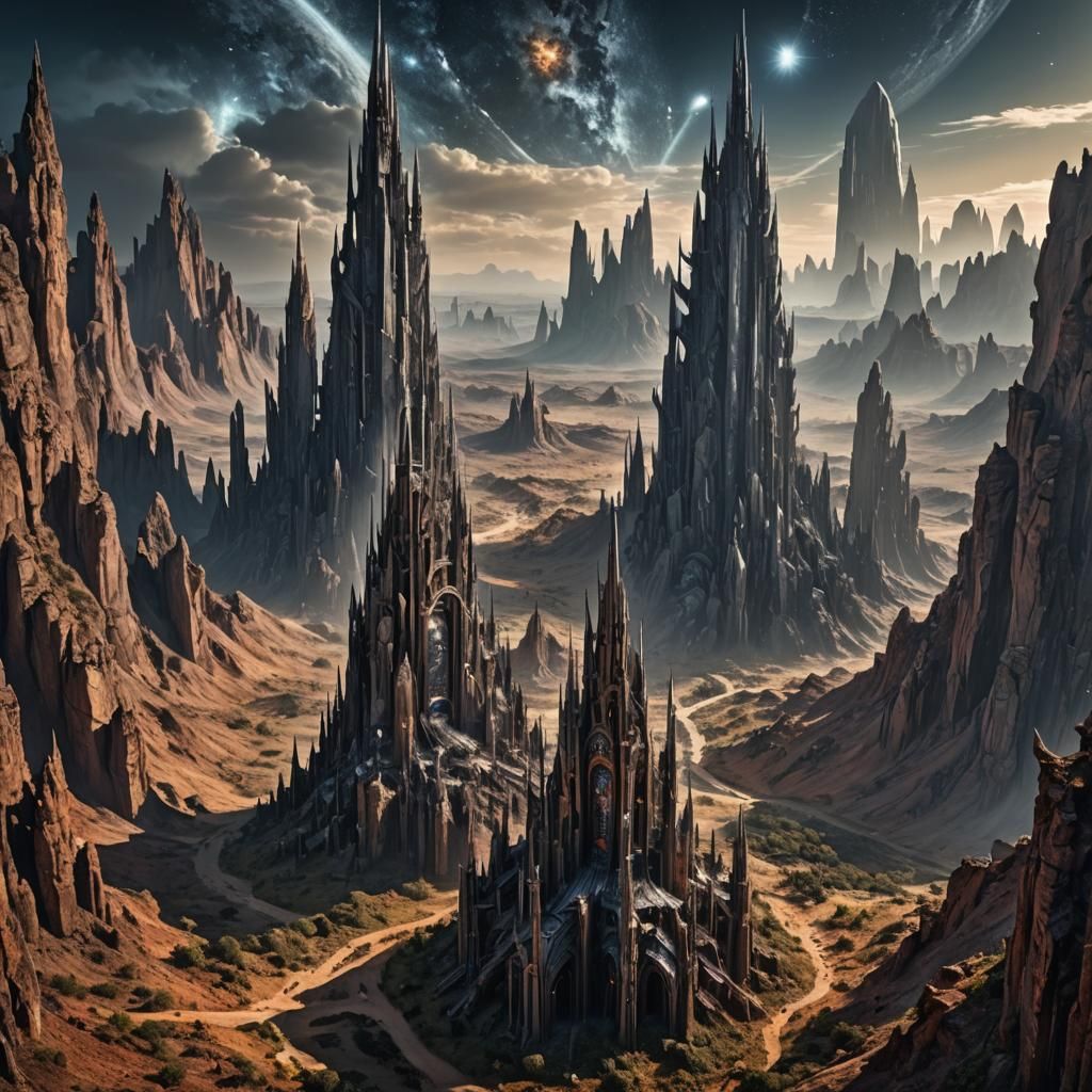 Monolith Spires on a Cosmic Hyperrealistic Planet
