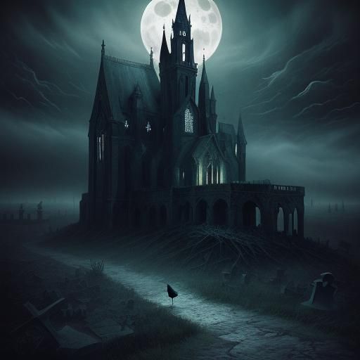 Graveyard Crow in Moody Gothic Landscape