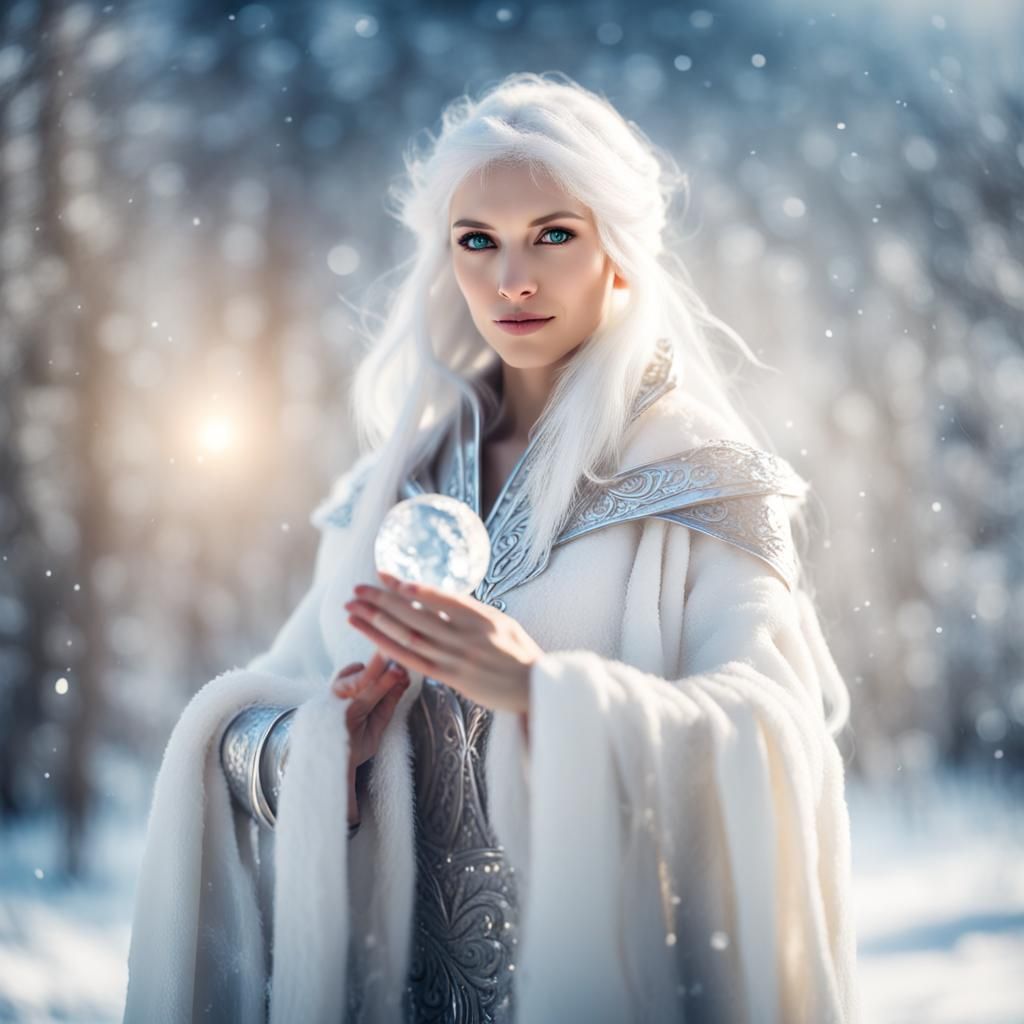 Snow Elf Practicing Ice Magic in Snowy Region