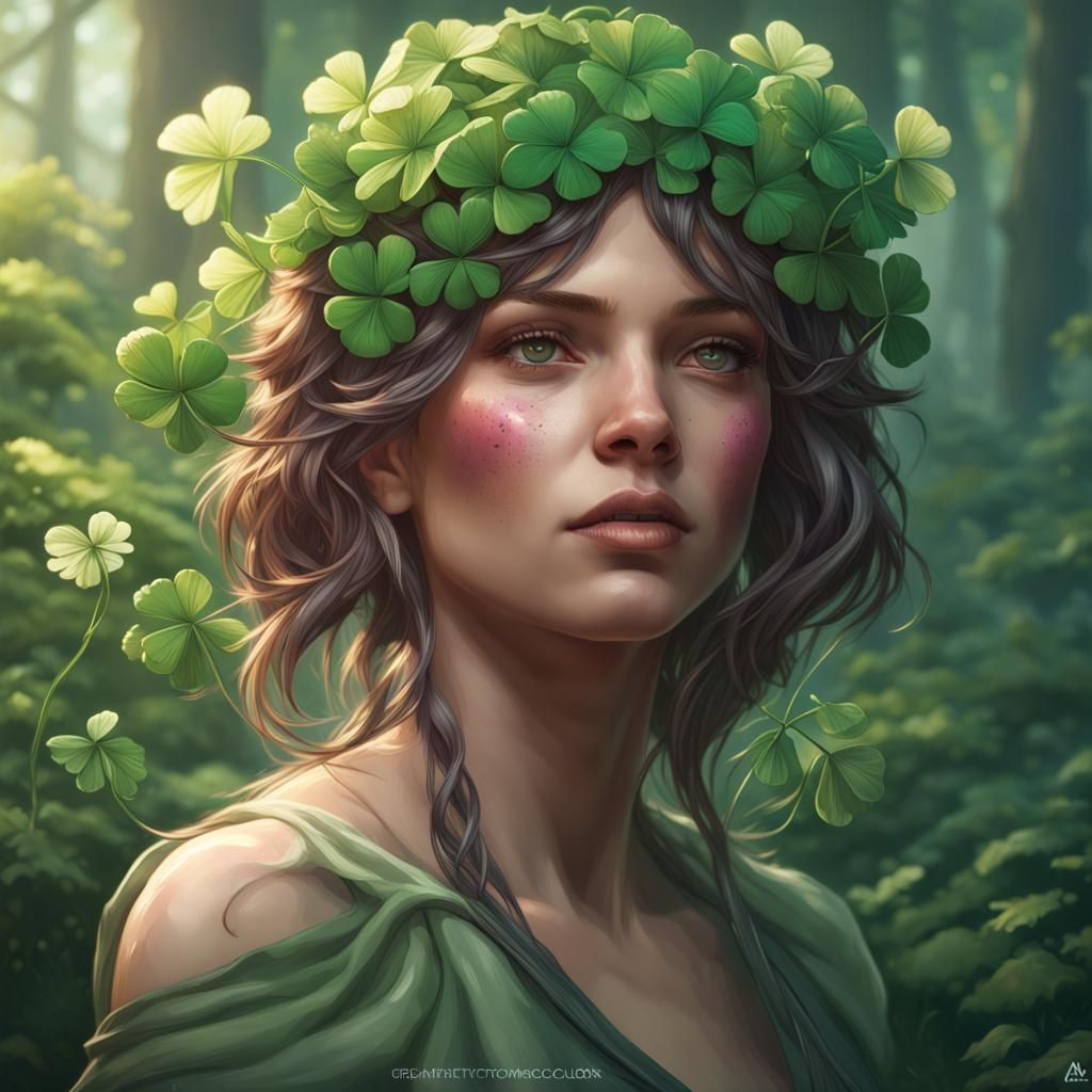 Clover Fairy Portrait in Hyperdetailed Style
