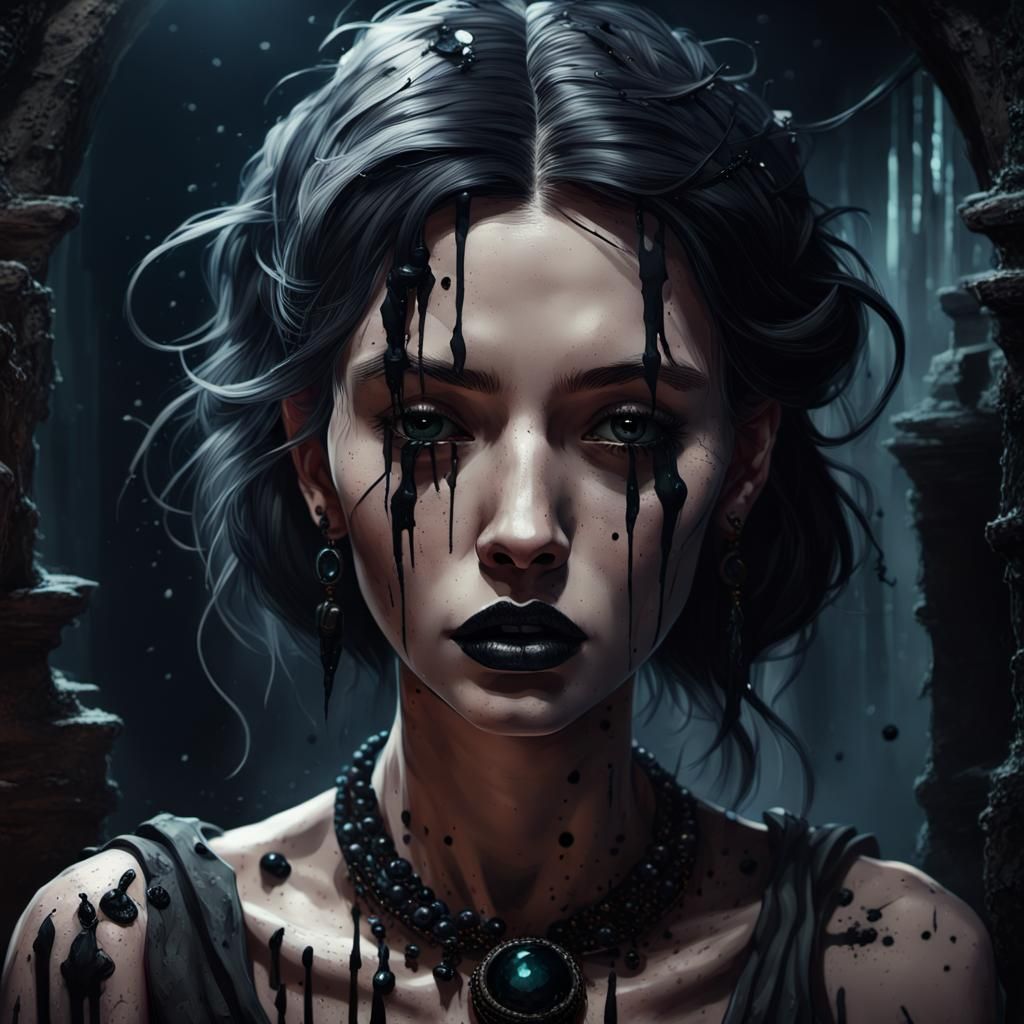 Dark Fantasy Woman with Black Ink, 3D Render