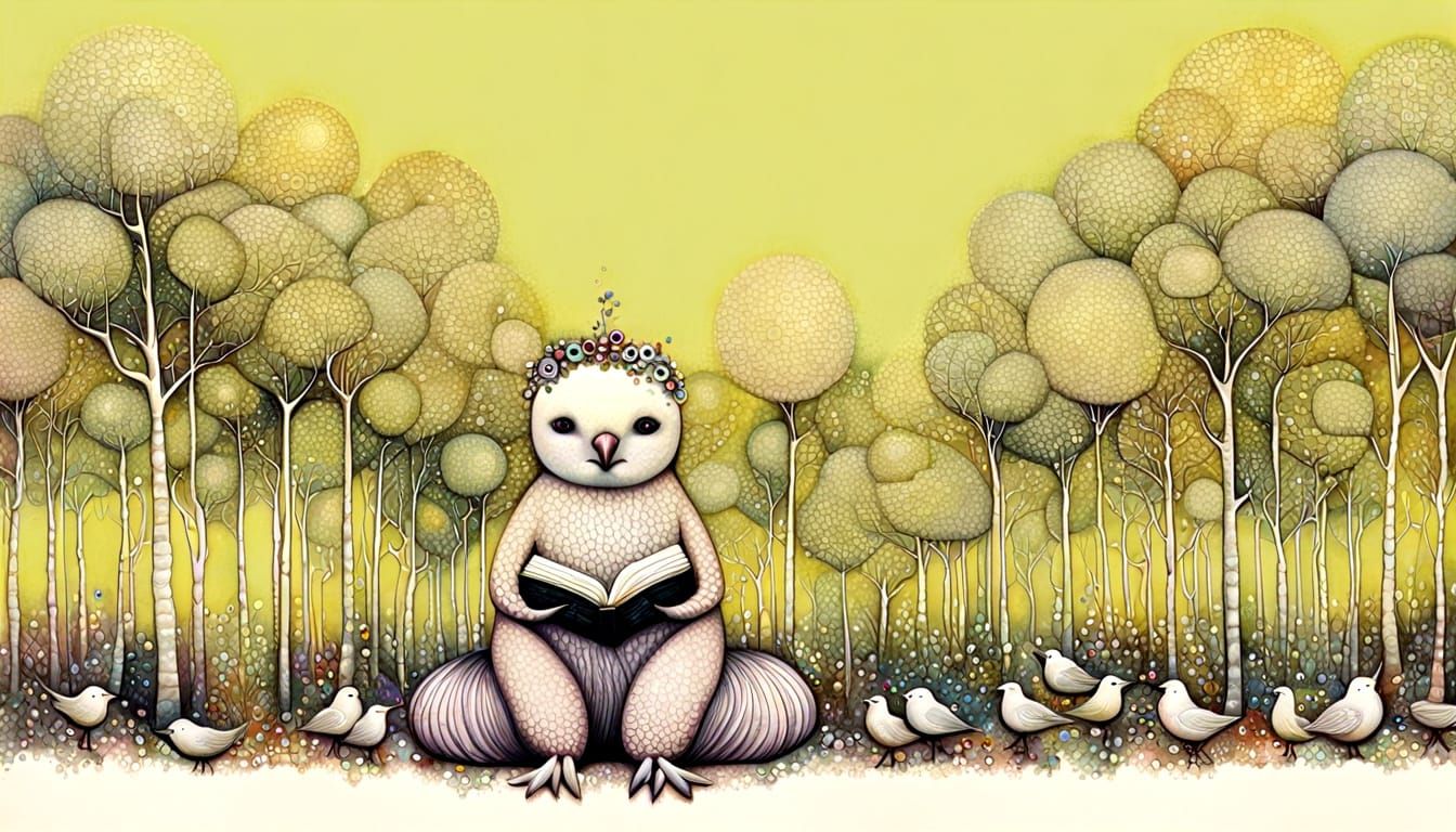 Dreamlike Woman-Bird Art Brut Painting