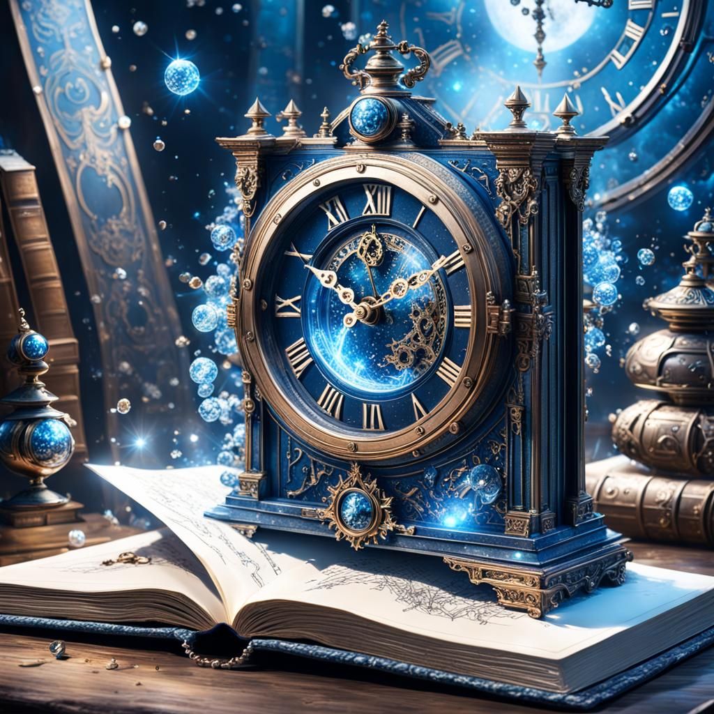 Sci-Fi Clock Emerges From Book with Fireworks