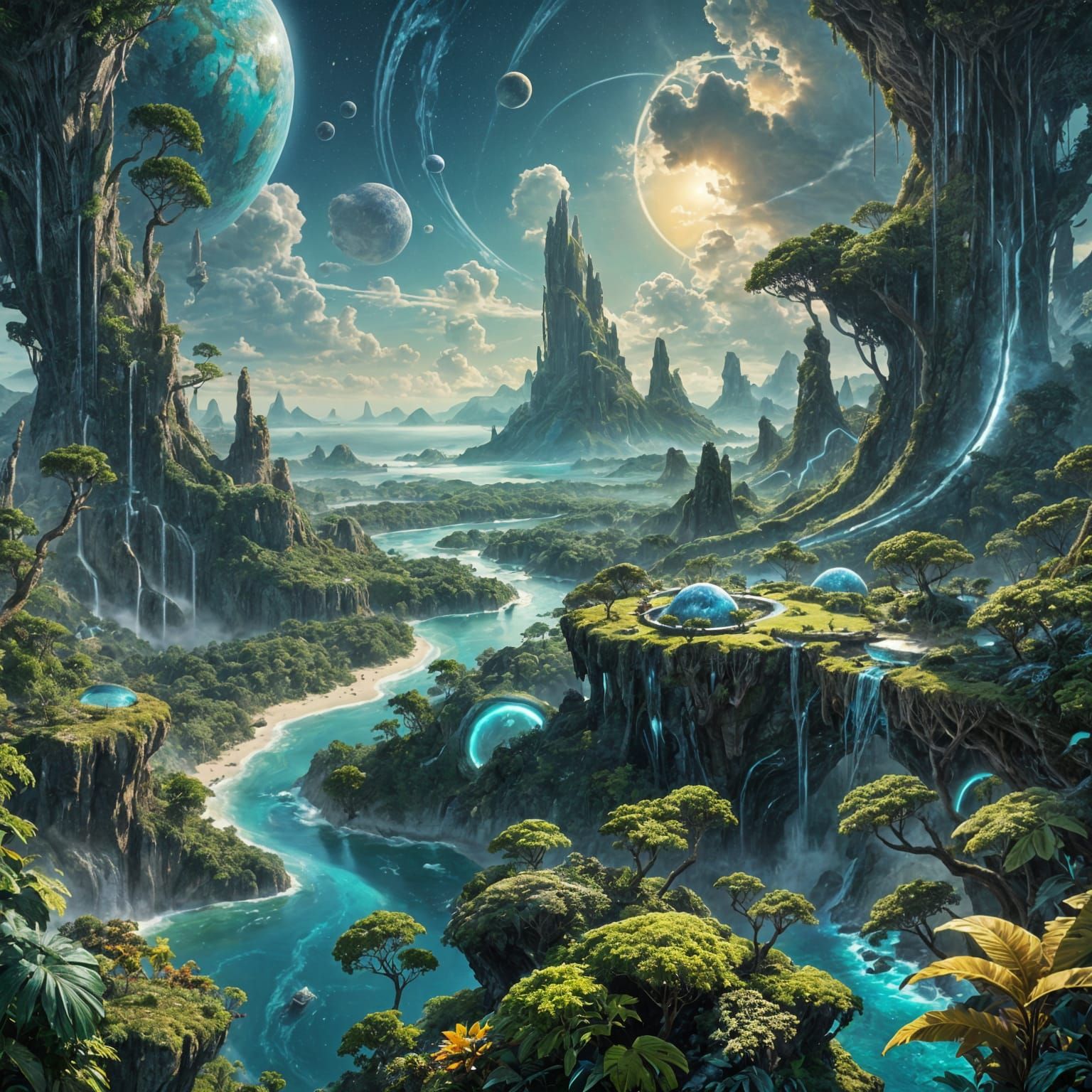 Lush Jungle Planet with Fractal Coastline from Space