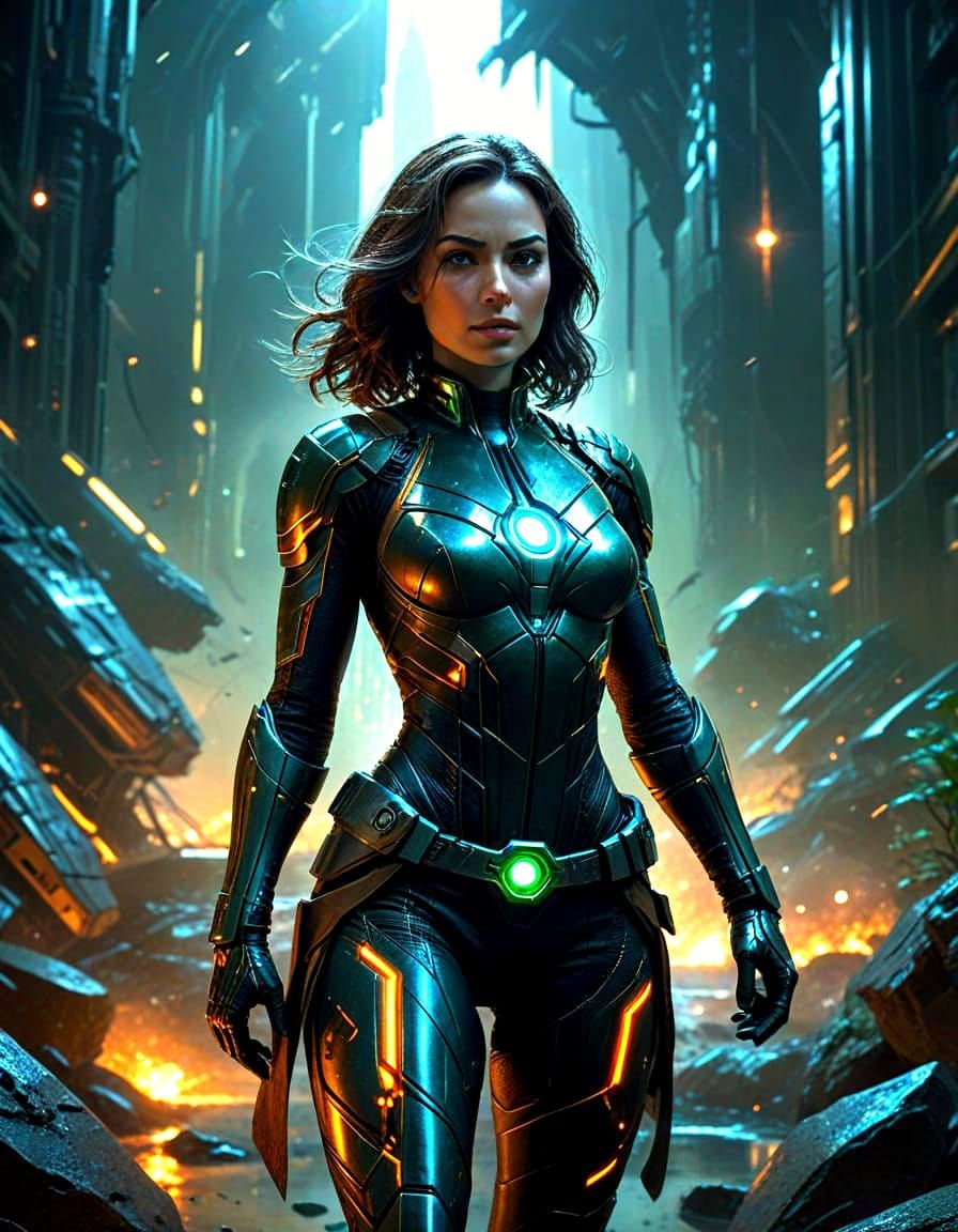 Ethereal Rogue Hero in Vibrant Sci-Fi Landscape