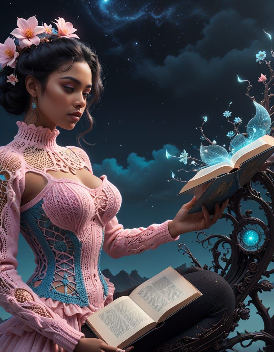 Ethereal punk enchantress weaving dreams amidst cosmic chaos