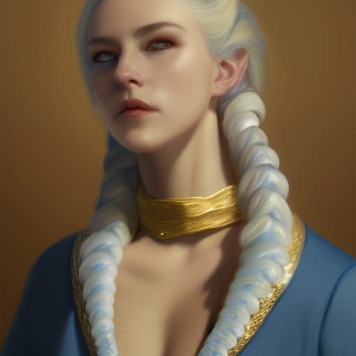 Woman with Braided Hair and Golden Eyes