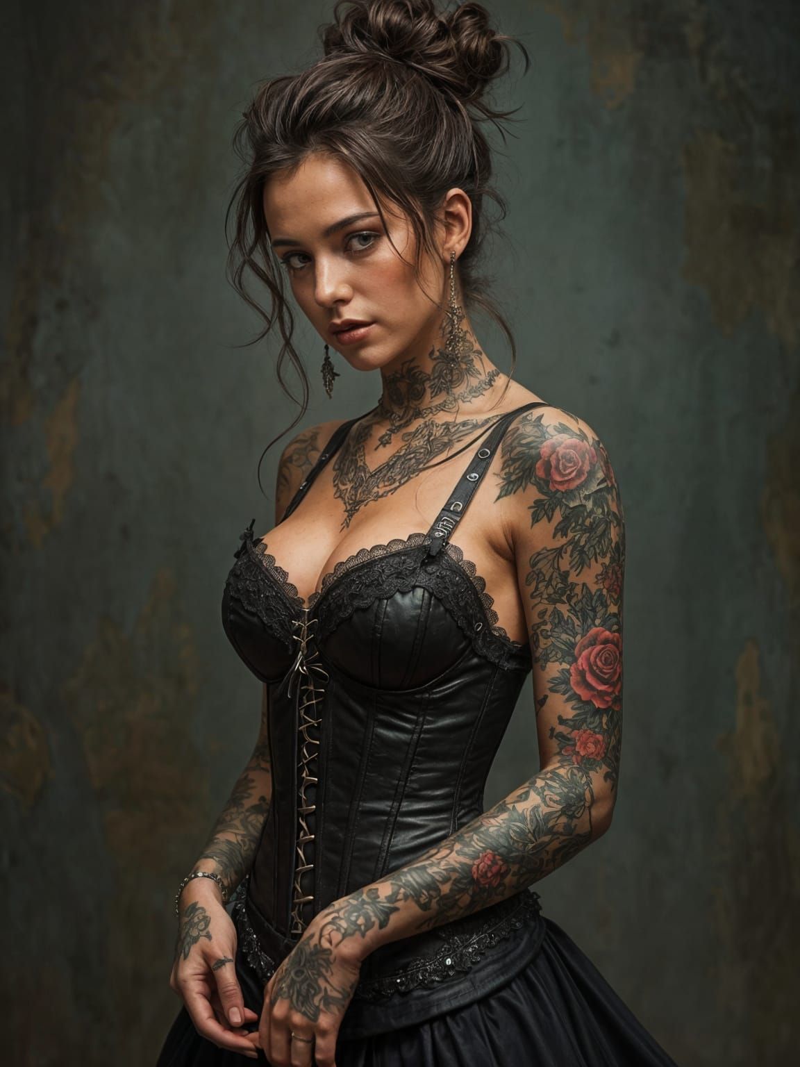 Beautiful Woman with Glowing Tattoos and Corset