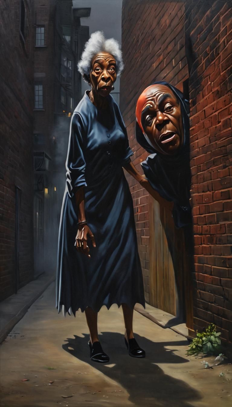 Menacing Shadow: Surreal Confrontation in Oil Painting