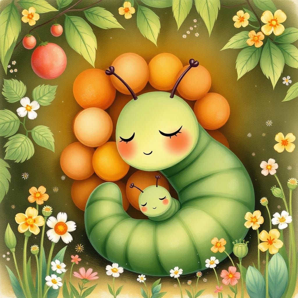 Warm and Cozy Mother Worm Tenderly Knits for Her Baby in a V...