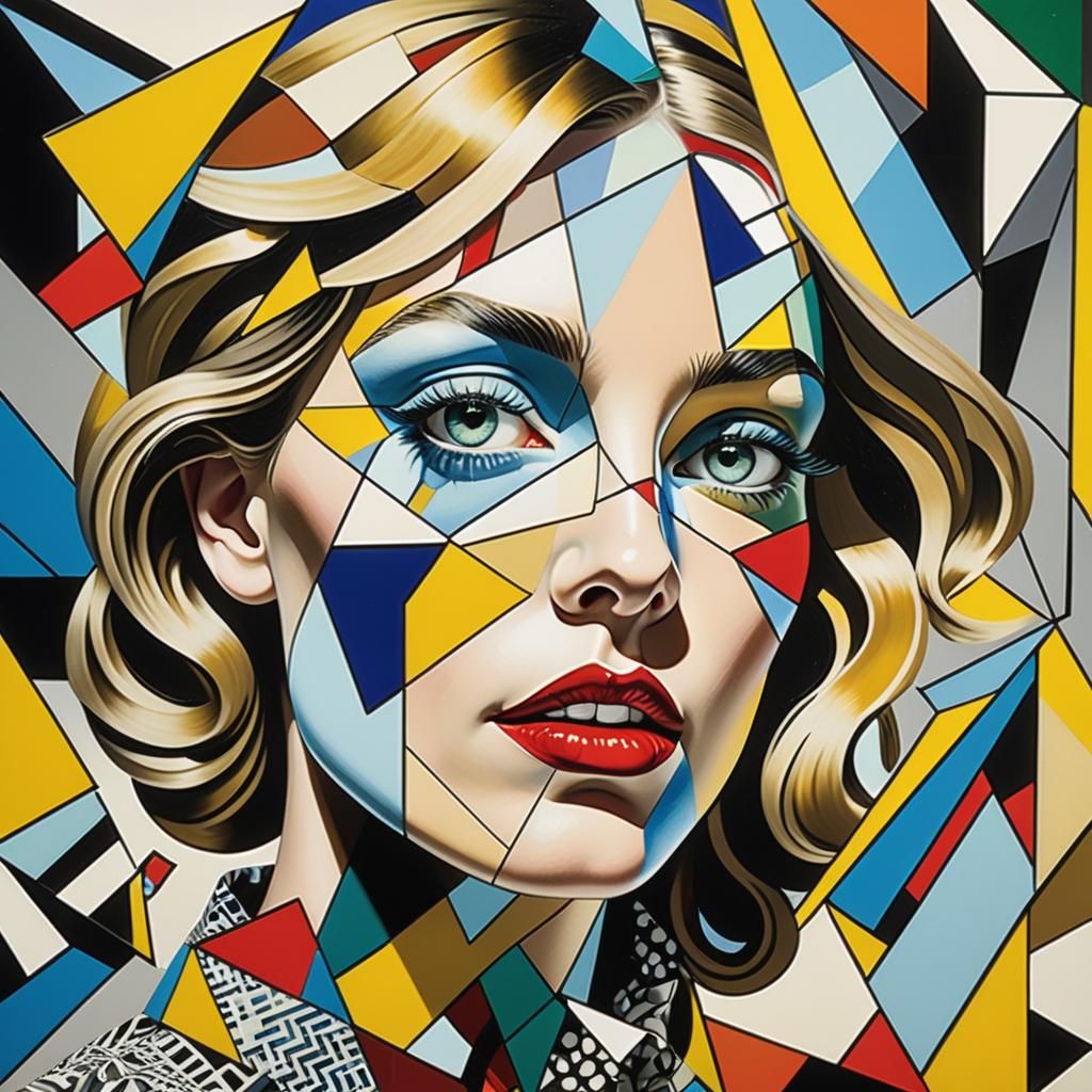 Surreal Portrait in Glass Shards, Cubist Style