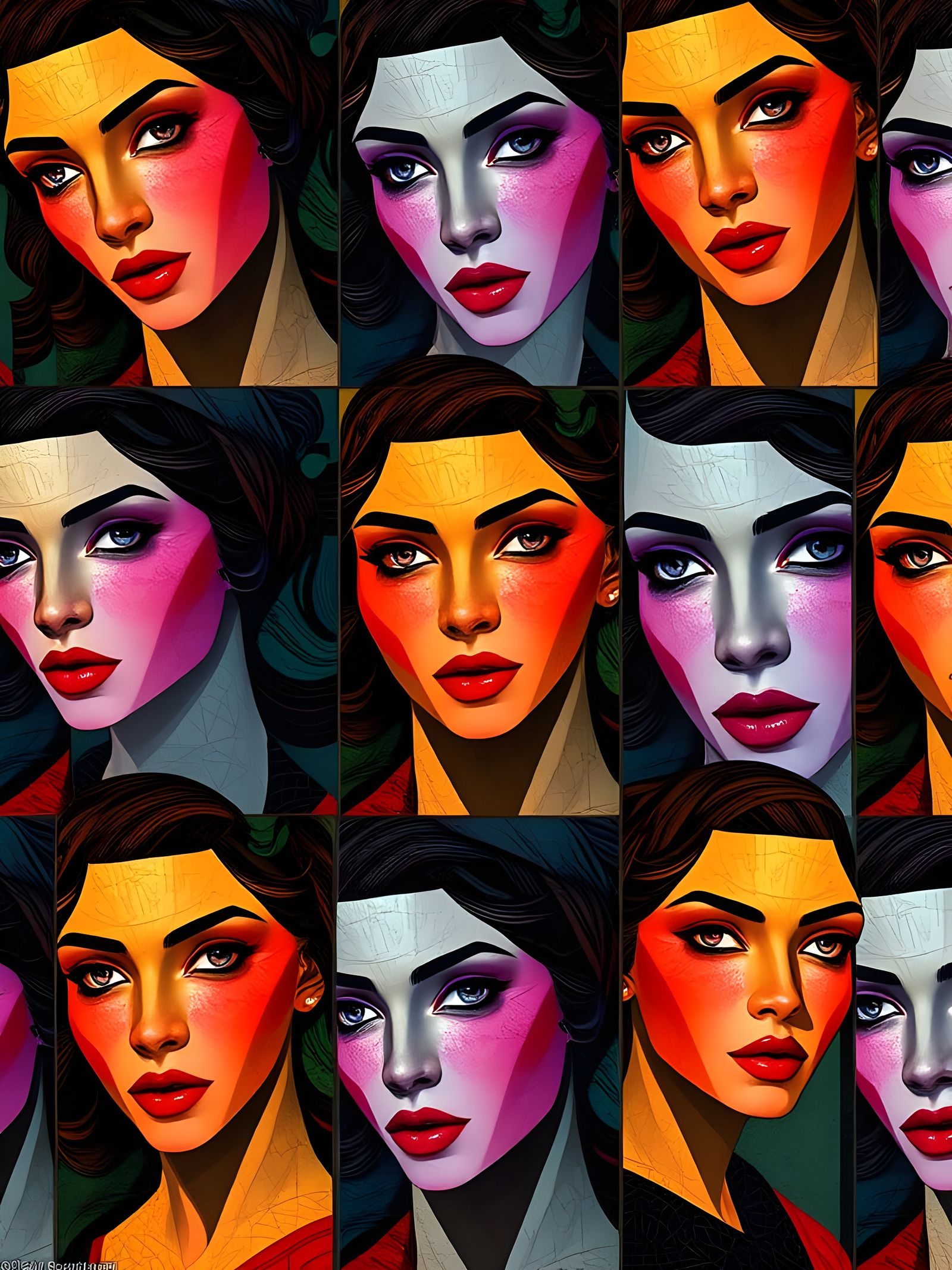 Multicolored Woman in Cubist Style