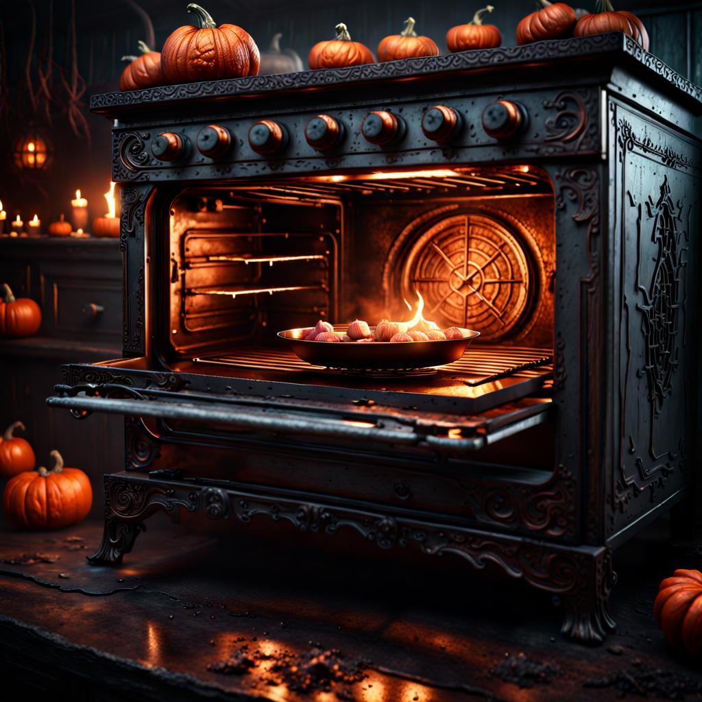 haunted halloween oven,8k resolution, dark fantasy concept art, horror, dynamic lighting, hyperdetailed, intricately det...