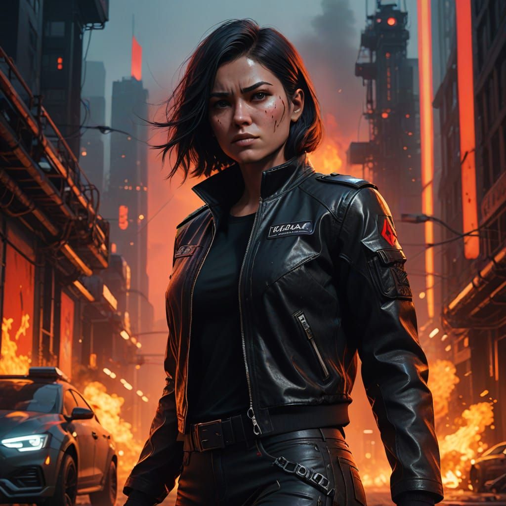 Modern Woman in Fiery Red, Inspired by Contemporary Realism