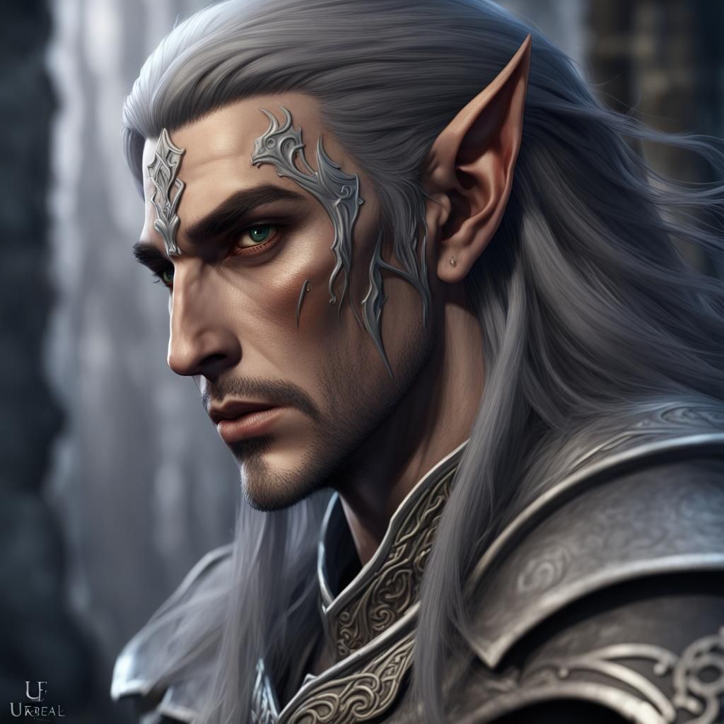 Grey Elf Rogue with Scar in Detailed Painting