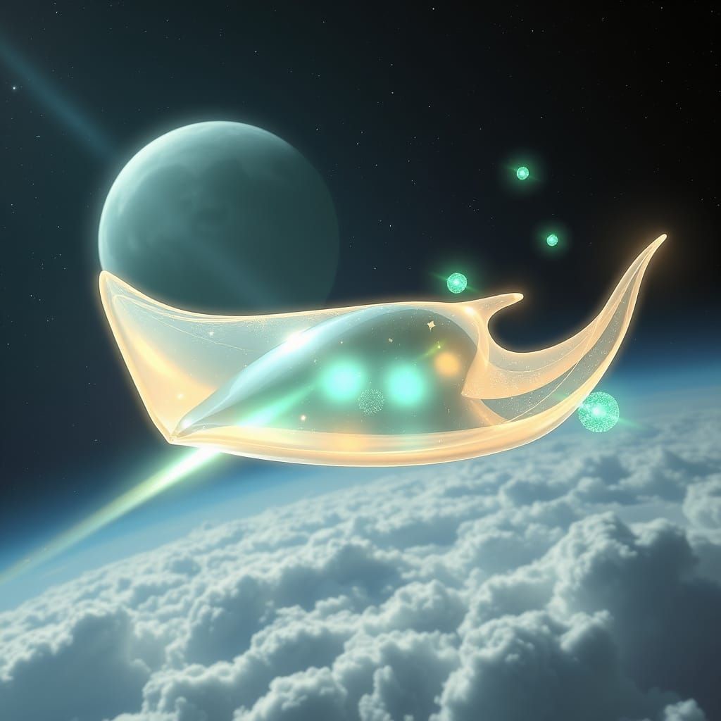 Shimmering Bioluminescent Spaceship Approaches Earth in Ethe...