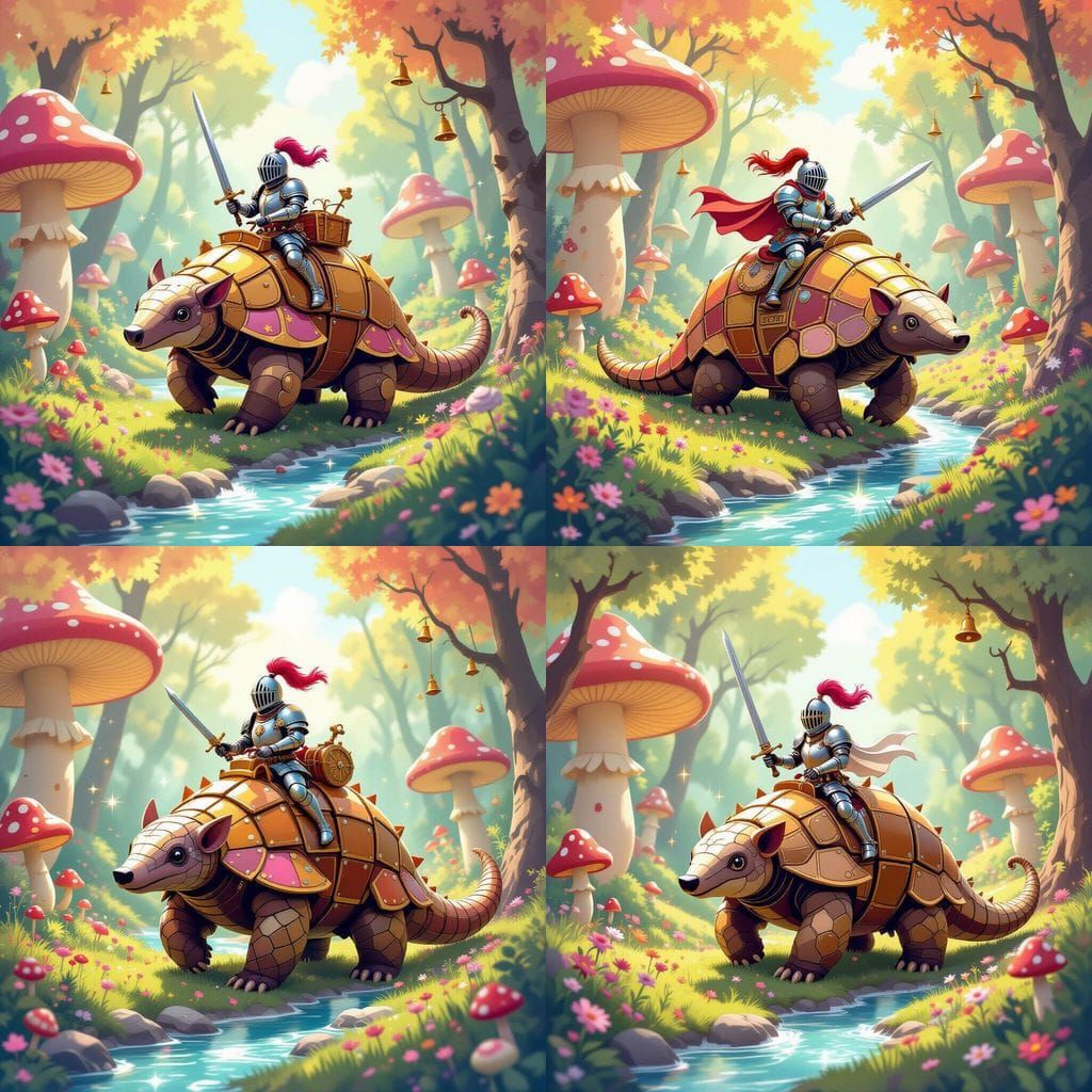 Knight Rides Clockwork Pangolin Through Candy Forest