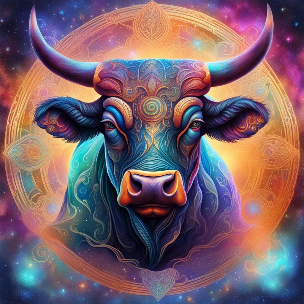 Holographic Hereford Bull in Astral Cosmic Style