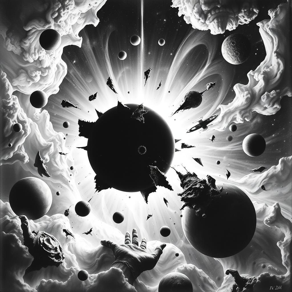 Cosmic Black Sun Devours Light in Dark Fantasy Style