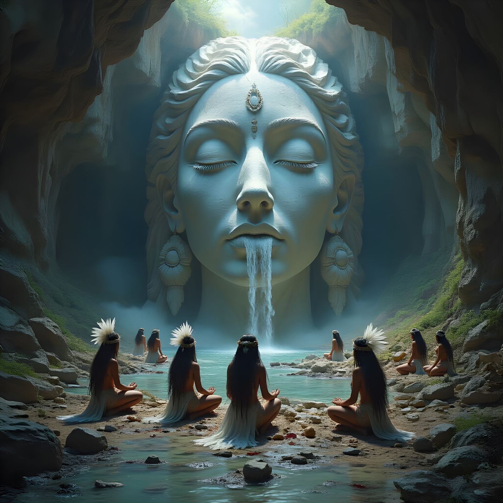 Giant Quartz Sculpture of Woman's Face in Cave