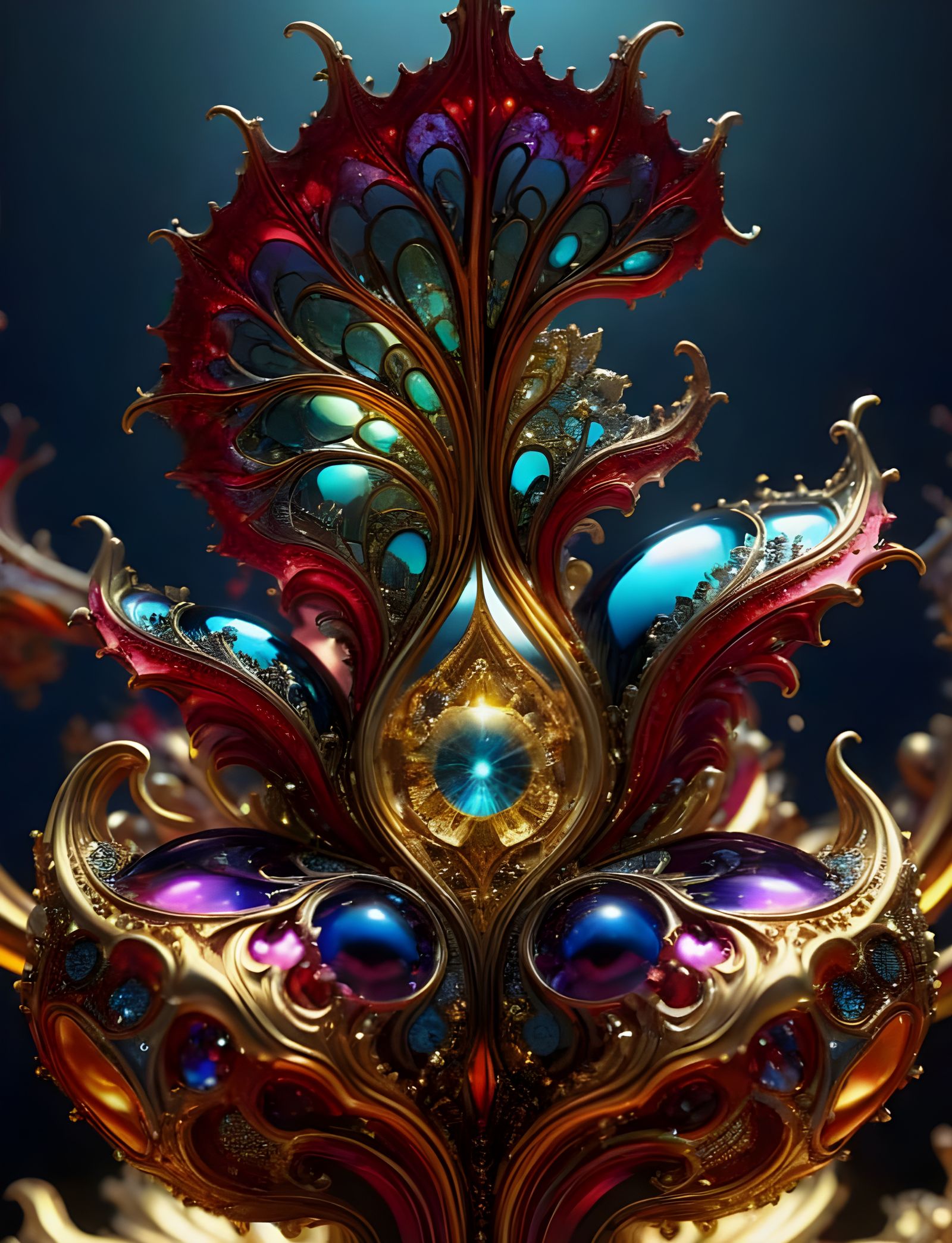 Iridescent Metallic Fractal: 3D Mandelbulb in Crimson and Go...