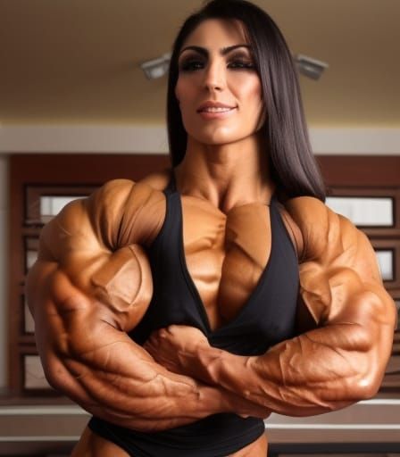 Muscular Arab Female Bodybuilder Flexing
