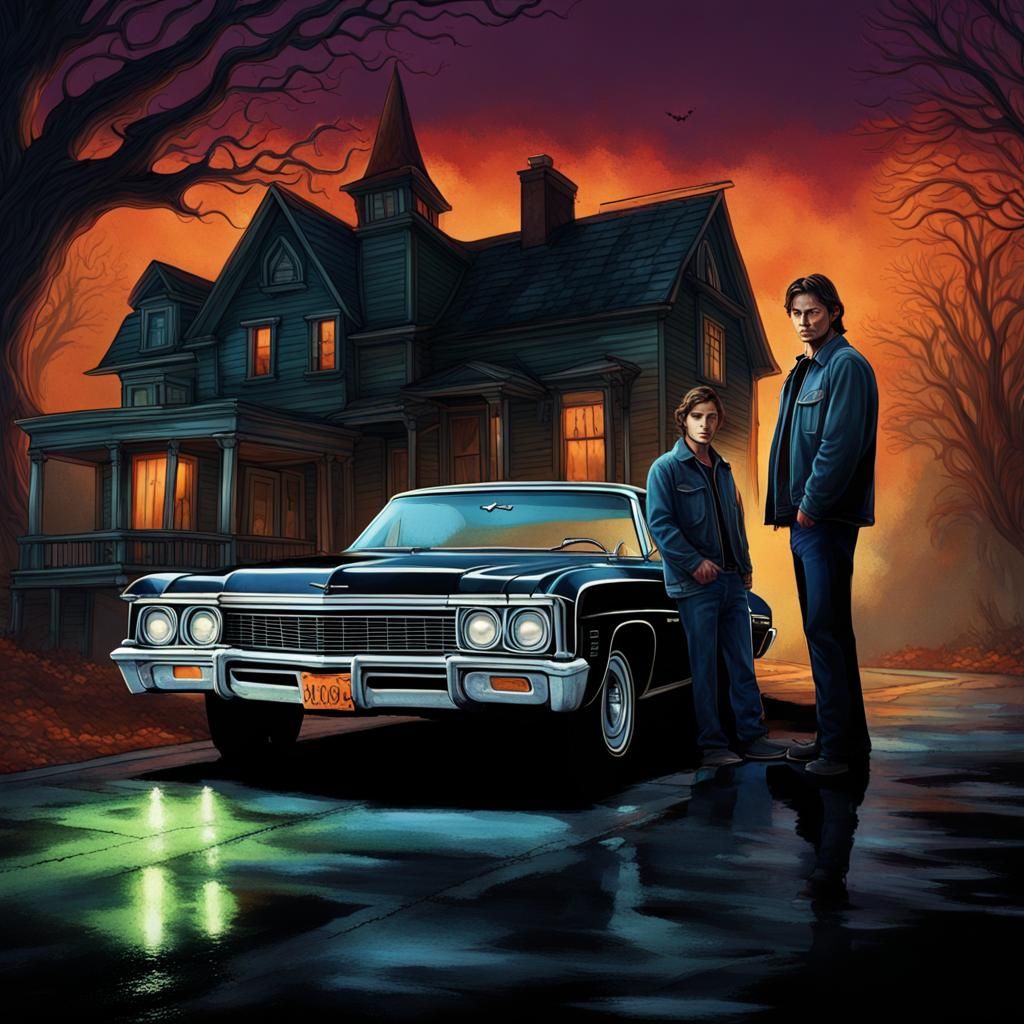 Hyperrealistic Halloween Night with Classic Car