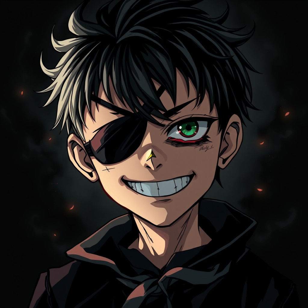 Sinister Boy with Eye Patch in Anime Style